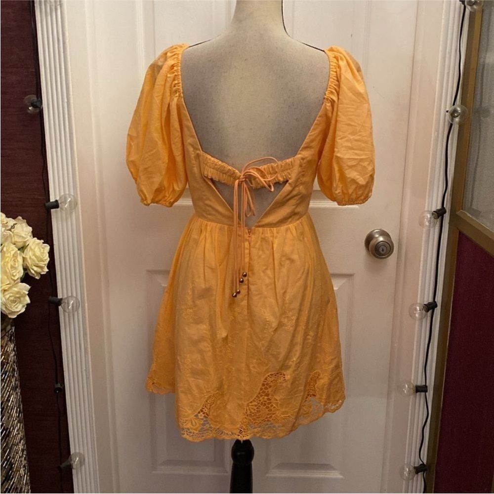 Indian 100% cotton Elegant Orange Lace Trim Dress, M - Picture 11 of 14